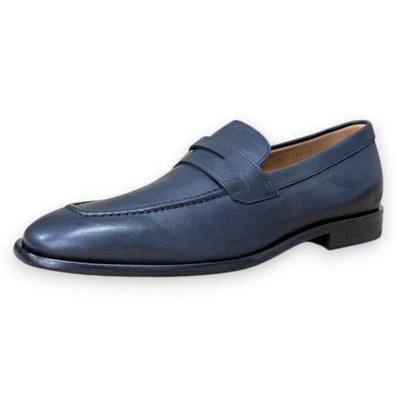 BOSS Derrek Apron Toe Penny Loafers Black Calfskin Leather US 7 Made in Italy main image 3